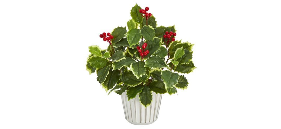 13in. Variegated Holly Leaf Artificial Plant