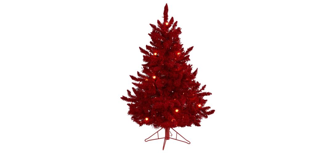 140133920 4ft. Pre-Lit Red Flocked Fraser Fir Artificial Chr sku 140133920