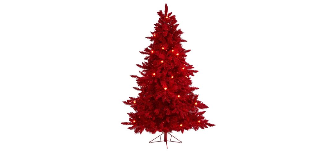 140133930 6ft. Pre-Lit Red Flocked Fraser Fir Artificial Chr sku 140133930