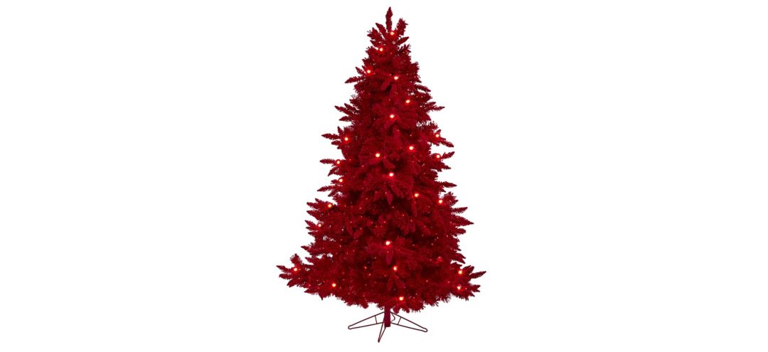 7ft. Pre-Lit Red Flocked Fraser Fir Artificial Christmas Tree