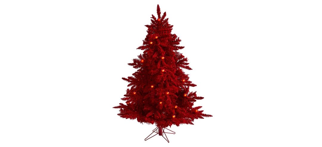 140134540 5ft. Pre-Lit Red Flocked Fraser Fir Artificial Chr sku 140134540