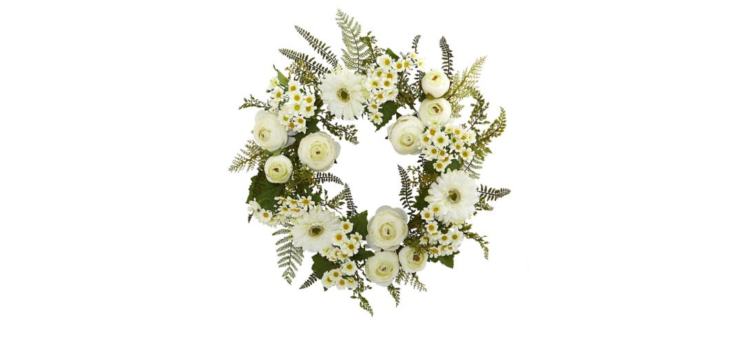 24in. Mixed Daisies and Ranunculus Wreath