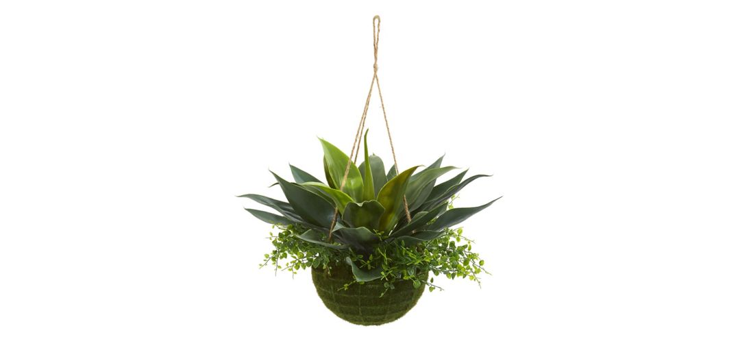 Agave and Maiden Hair Artificial Plant in Hanging Basket (Indoor/Outdoor)