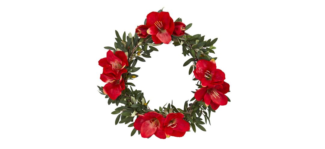 21in. Olive with Amaryllis Artificial Wreath