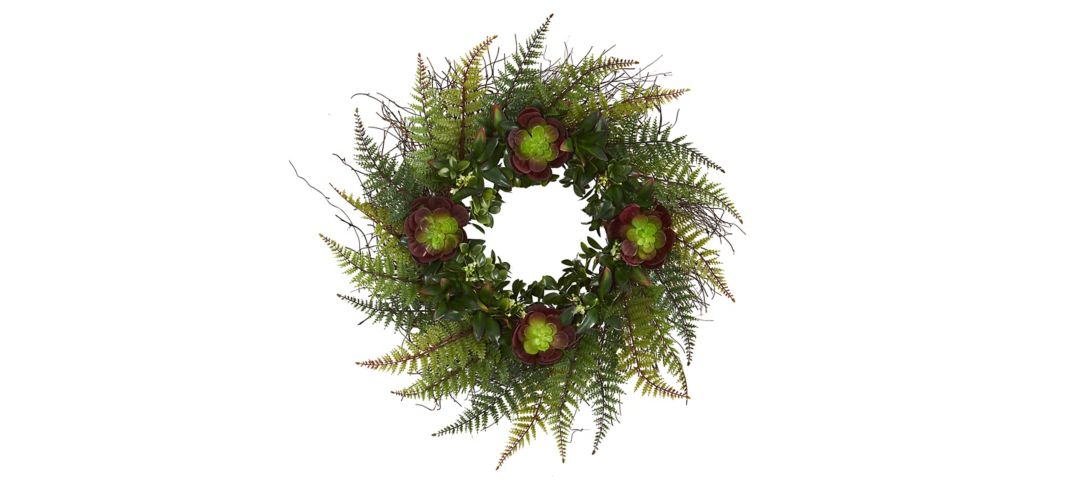 23in. Assorted Fern and Echeveria Succulent Artificial Wreath