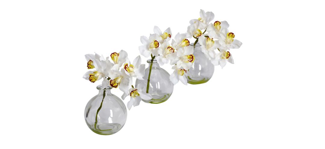 Cymbidium with Vase Silk Flower Arrangement (Set of 3)