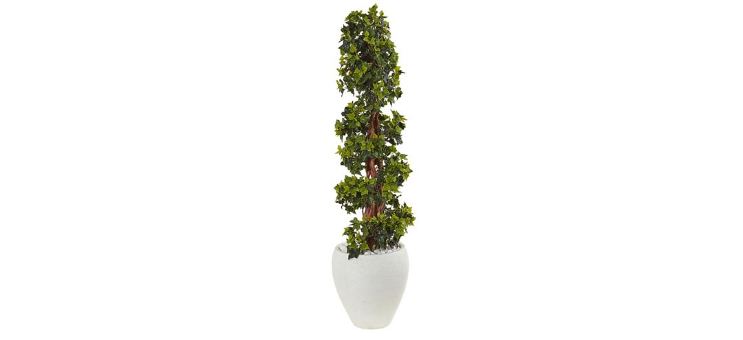 4ft. English Ivy Topiary Artificial Tree in White Planter (Indoor/Outdoor)