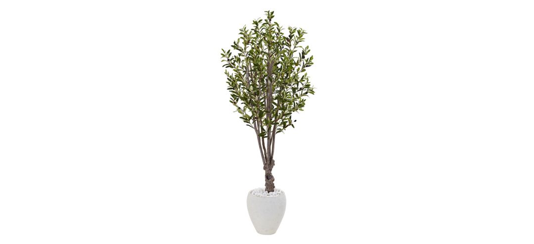5ft. Olive Artificial Tree in White Oval Planter