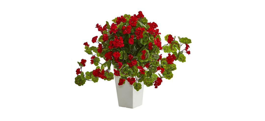 140163670 Geranium Artificial Plant in White Tower Planter sku 140163670