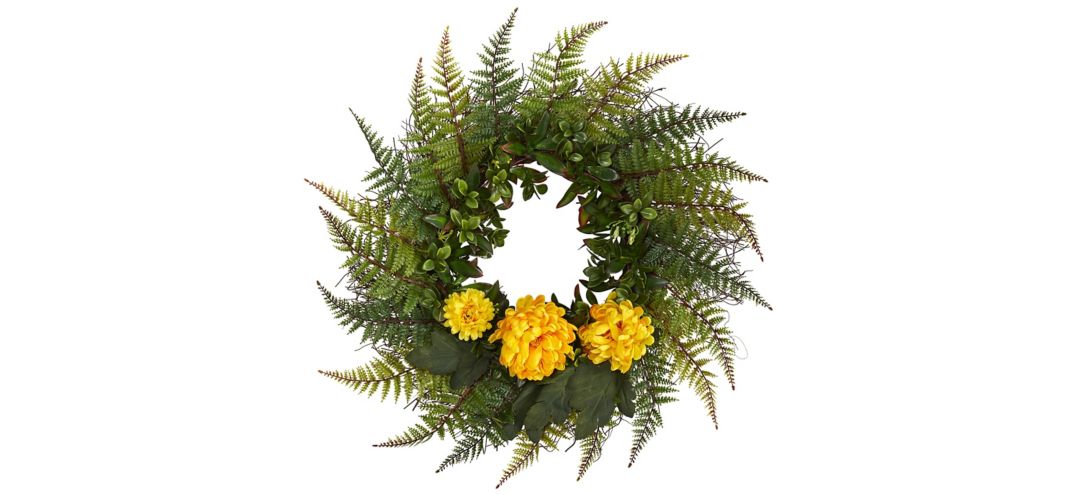 23in. Assorted Fern and Chrysanthemum Artificial Wreath