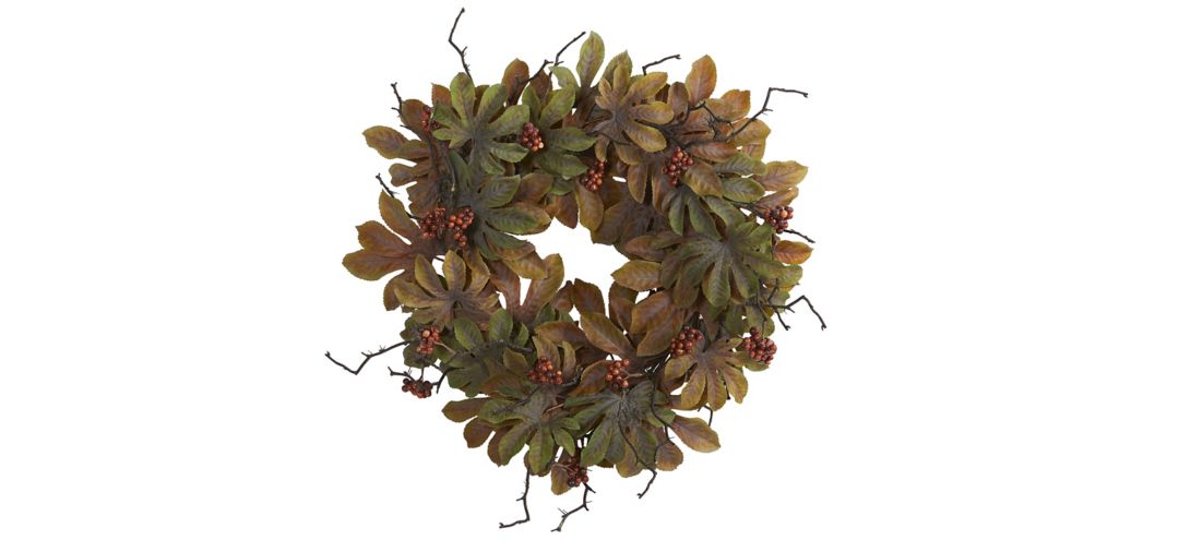 24in. Fatsia with Berries Autumn Artificial Wreath