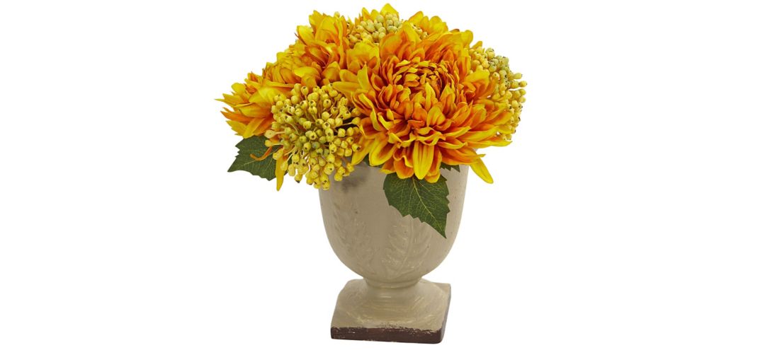 4177-YL 12in. Mum Artificial Arrangement sku 4177-YL