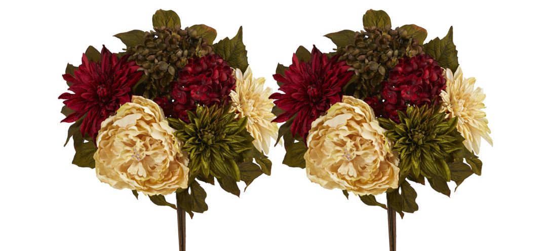 16in. Peony, Hydrangea and Dahlia Artificial Flower Bouquet (Set of 2)