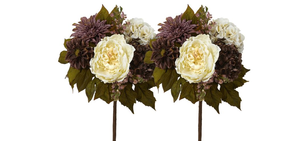 16in. Peony, Hydrangea and Dahlia Artificial Flower Bouquet (Set of 2)