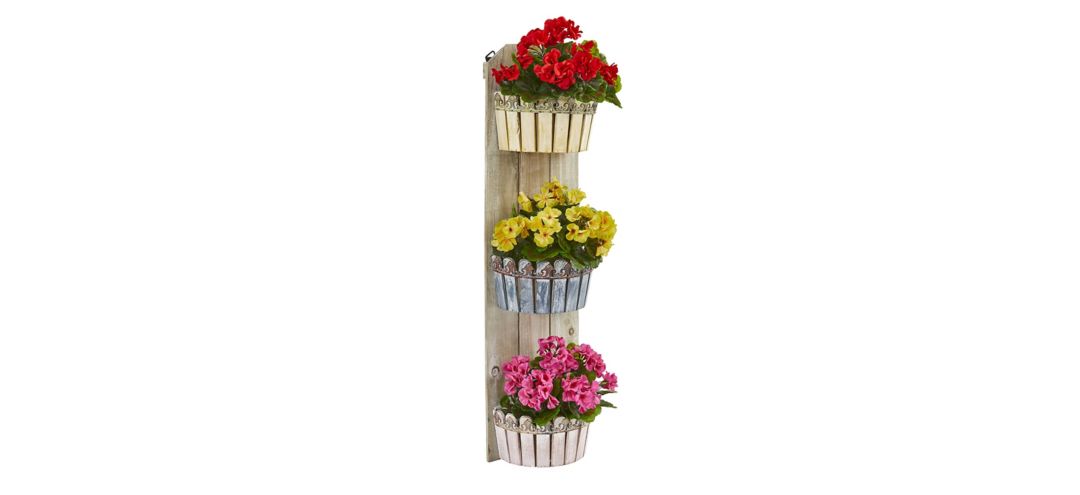 39in. Geranium Artificial Plant in Three-Tiered Wall Planter (Indoor/Outdoo