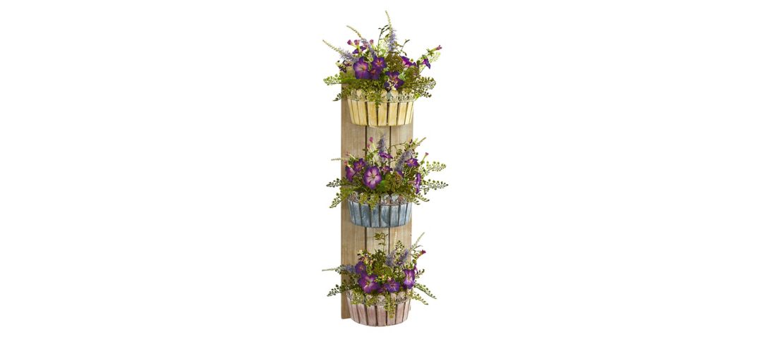 39in. Morning Glory Artificial Arrangement in Three-Tiered Wall Planter