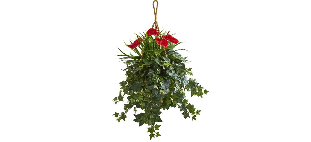 31in. Mixed Anthurium Artificial Plant in Hanging Basket