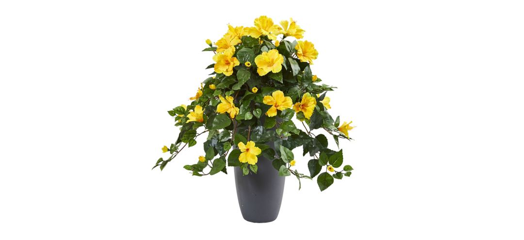 28in. Hibiscus Artificial Plant in Gray Planter