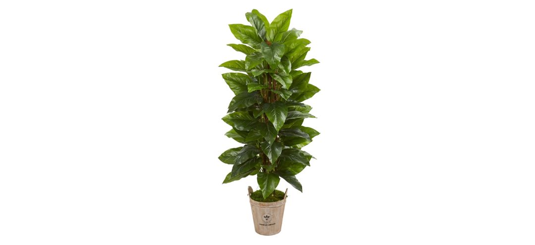 63in. Large Leaf Philodendron Artificial Plant in Farmhouse Planter