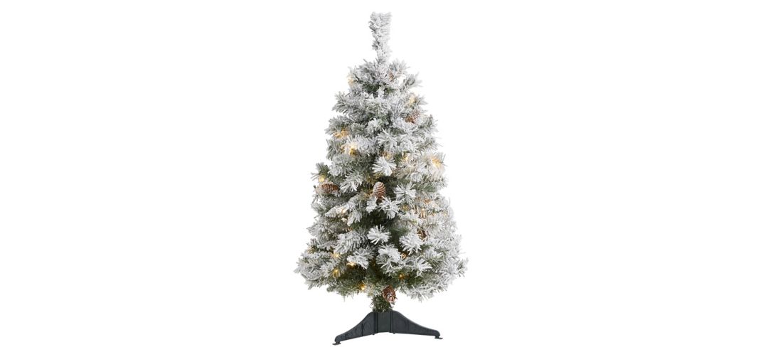 3ft. Pre-Lit Flocked White River Mountain Pine Artificial Christmas Tree