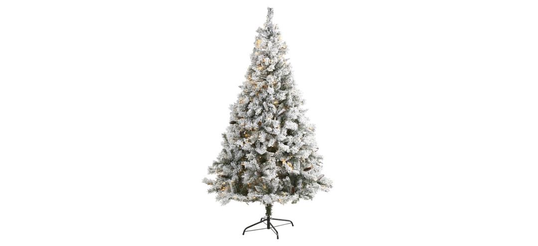 7ft. Pre-Lit Flocked White River Mountain Pine Artificial Christmas Tree