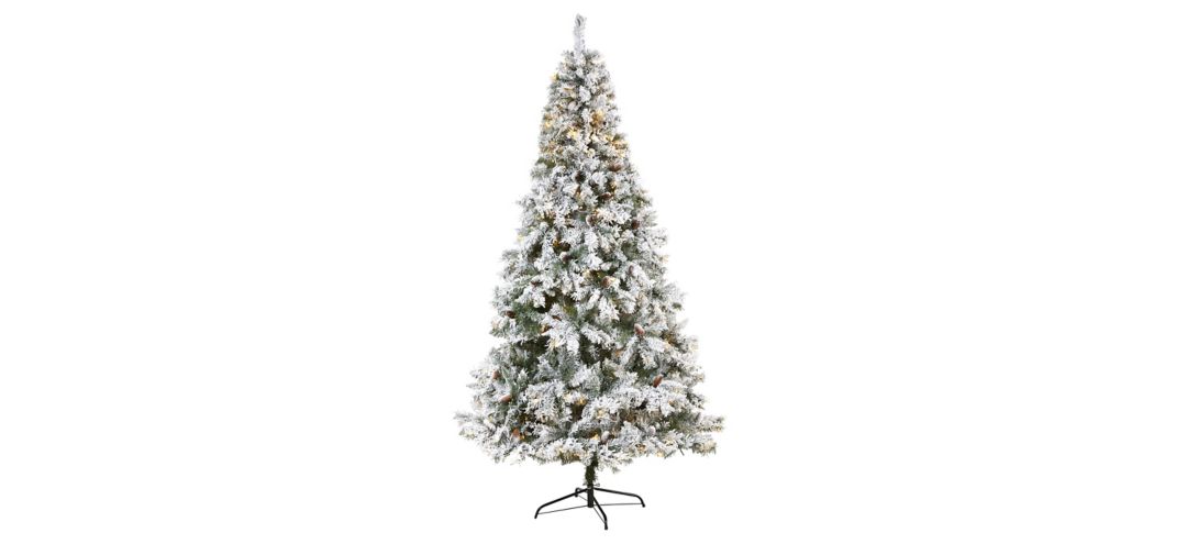 8ft. Pre-Lit Flocked White River Mountain Pine Artificial Christmas Tree