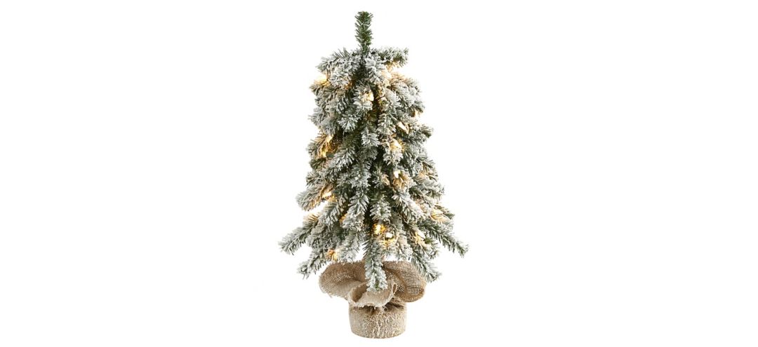 2ft. Pre-Lit Flocked Alpine Artificial Christmas Tree w/ Burlap Planter