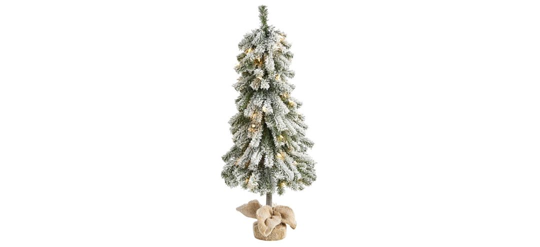 3ft. Pre-Lit Flocked Alpine Artificial Christmas Tree w/ Burlap Planter