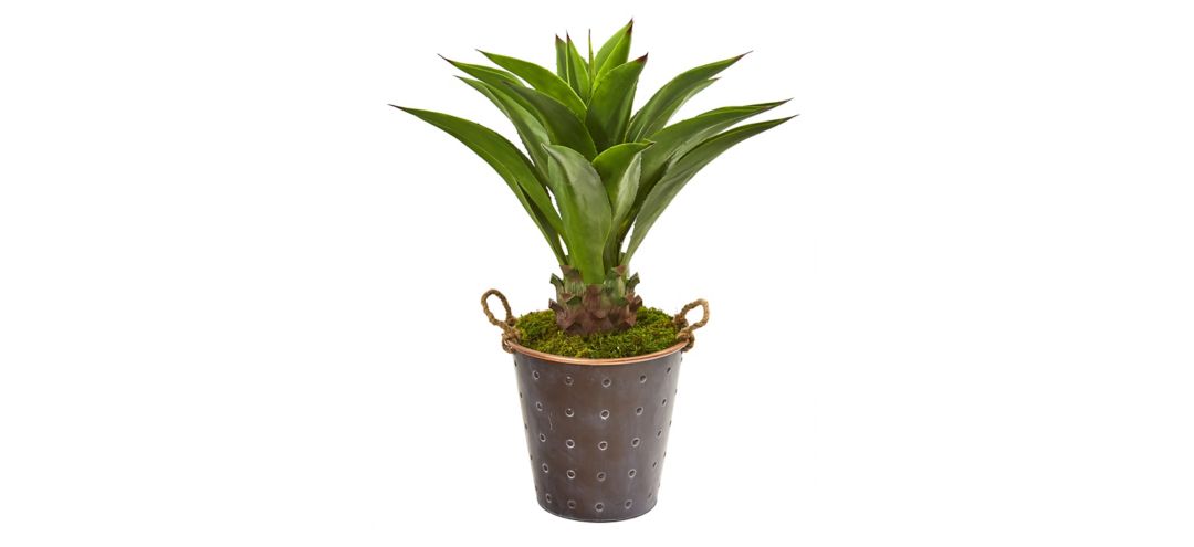 34in. Agave Artificial Plant in Decorative Metal Pail with Rope