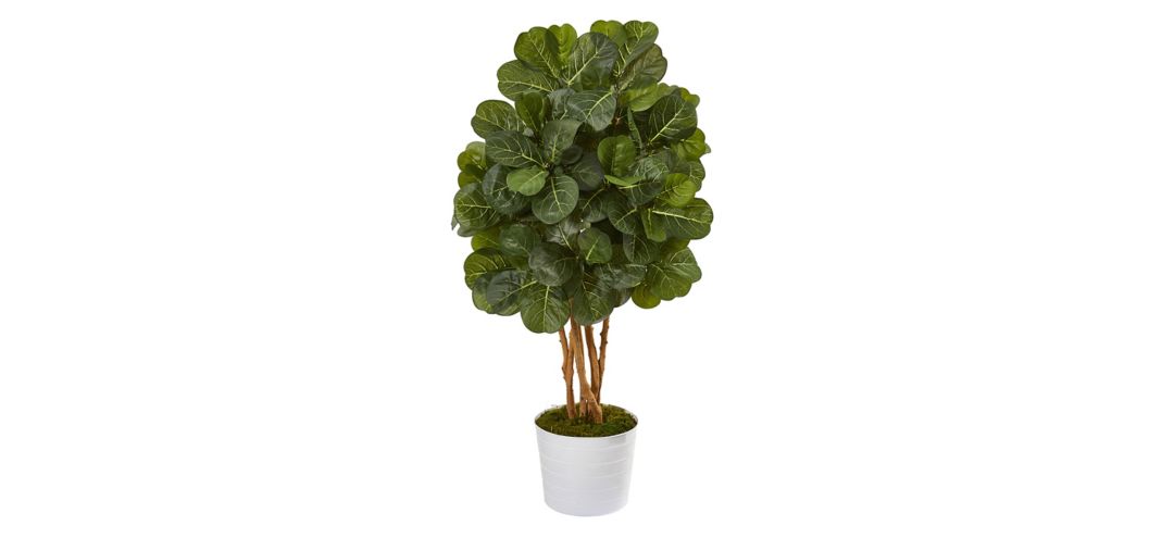 50in. Fiddle Leaf Fig Artificial Tree in White Tin Planter