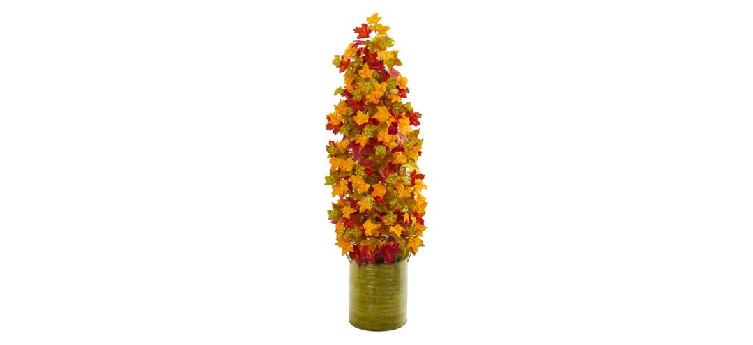41in. Autumn Maple Artificial Tree in Green Metal Planter