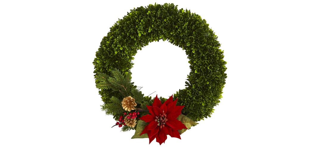 18in. Tea Leaf, Poinsettia and Pine Artificial Wreath