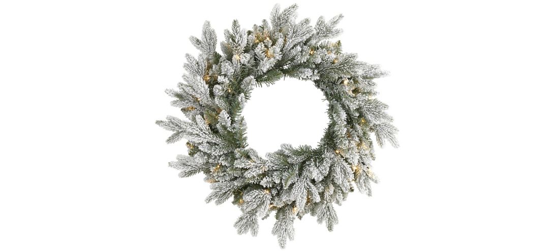 24in. Pre-Lit Flocked Artificial Christmas Wreath