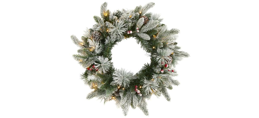 20in. Pre-Lit Flocked Mixed Pine Artificial Christmas Wreath