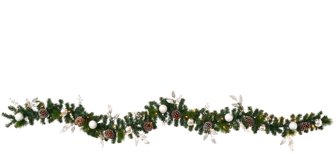 9ft. Ornament and Pinecone Artificial Christmas Garland with 50 Clear LED Lights