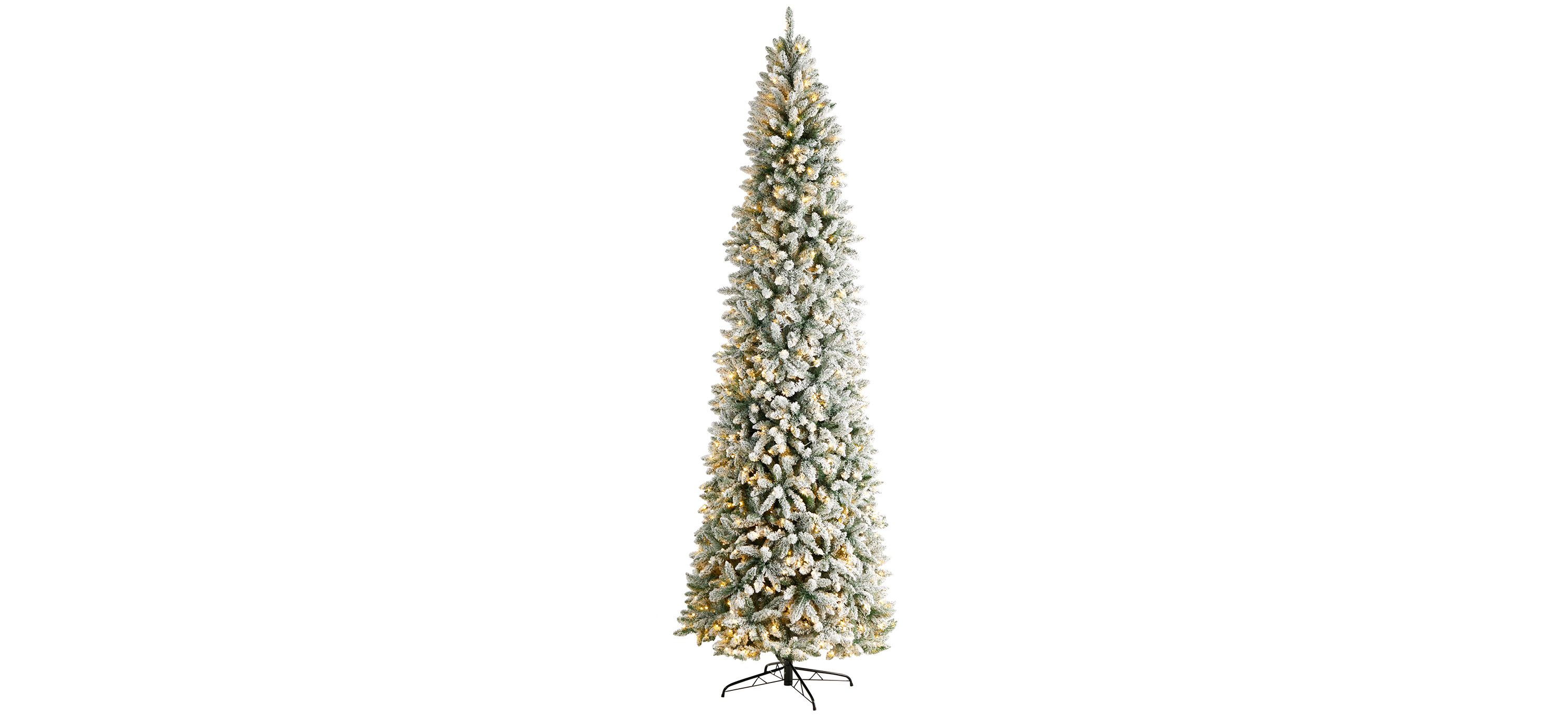 10%27 Slim Flocked Fir Artificial Christmas Tree with Warm White LED Lights and Bendable Branches