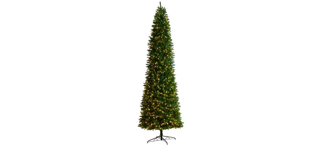 11 Slim Green Mountain Pine Artificial Christmas Tree with Clear LED Light