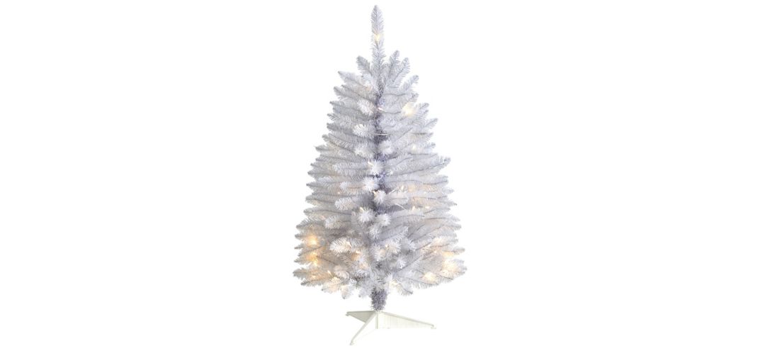 3' Slim White Artificial Christmas Tree with Warm White LED Lights and Bendable Branches