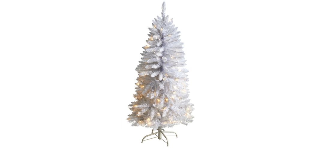 4' Slim White Artificial Christmas Tree with Warm White LED Lights and Bendable Branches