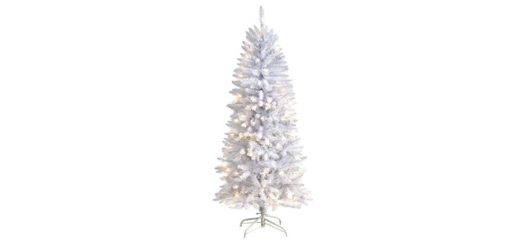 5' Slim White Artificial Christmas Tree with Warm White LED Lights and Bendable Branches