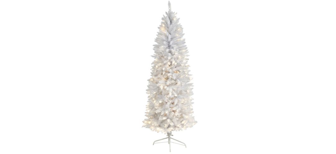 6' Slim White Artificial Christmas Tree with Warm White LED Lights and Bendable Branches
