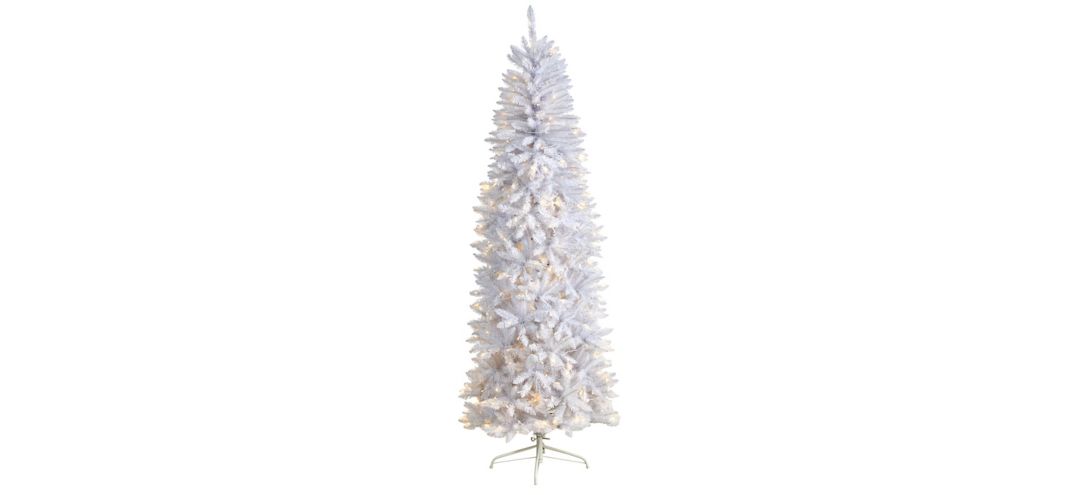7' Slim White Artificial Christmas Tree with Warm White LED Lights and Bendable Branches