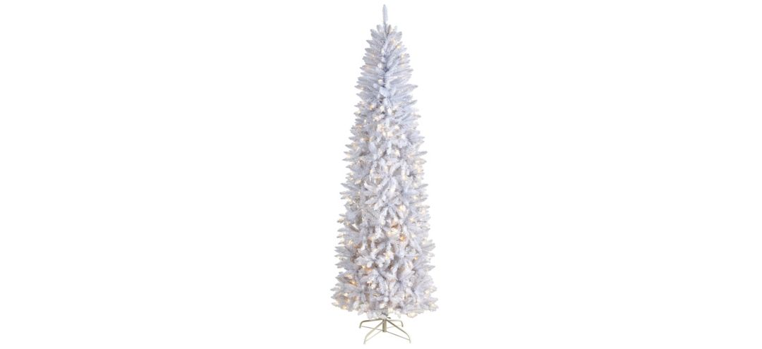 8 Slim White Artificial Christmas Tree with Warm White LED Lights and Bend