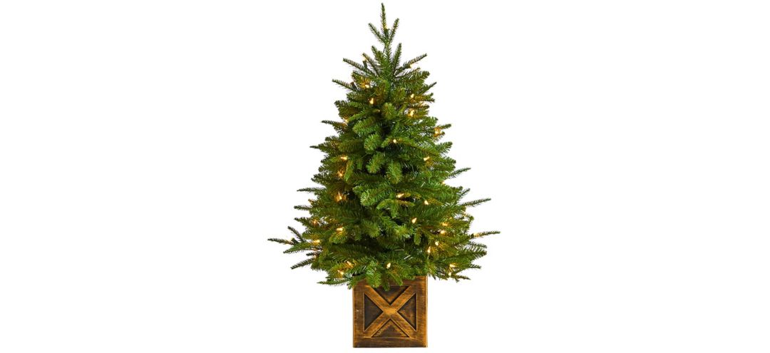 3' Finland Fir Artificial Christmas Tree in Planter with Bendable Branches and Warm White Lights
