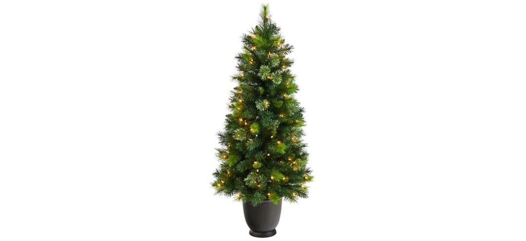 4.5' Oregon Pine Artificial Christmas Tree in Planter with Bendable Branches and Warm White Lights