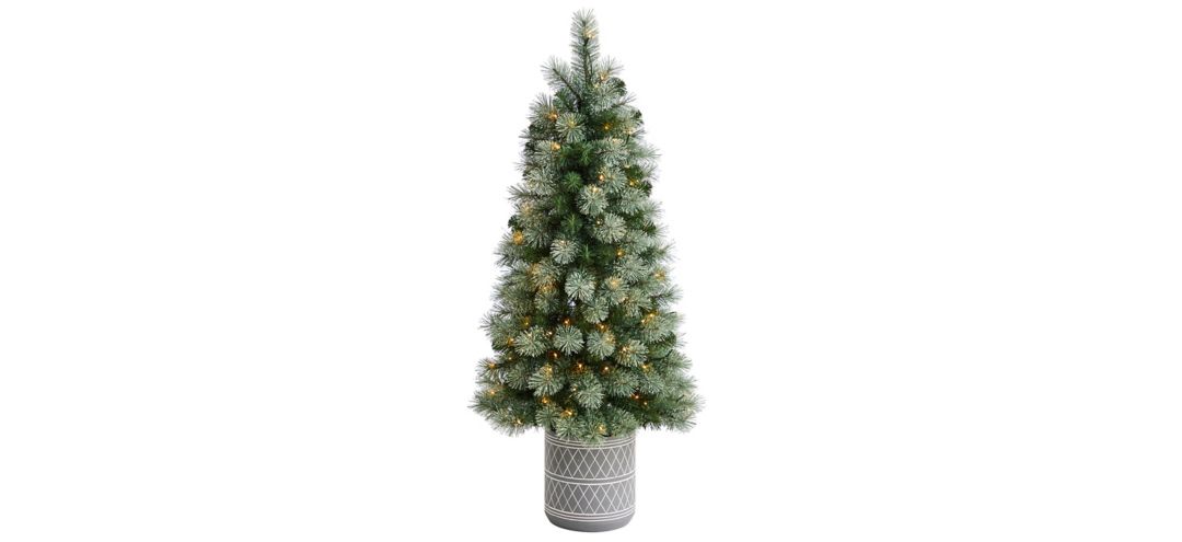 4.5' Pine Artificial Christmas Tree in Planter with Bendable Branches and Warm White LED Lights