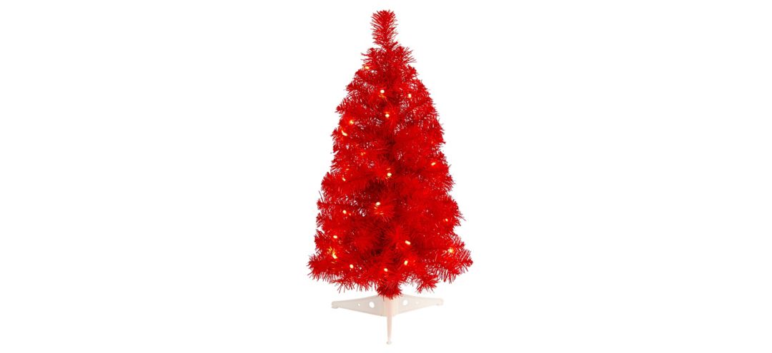 2 Red Artificial Tree with LED Lights and Bendable Branches