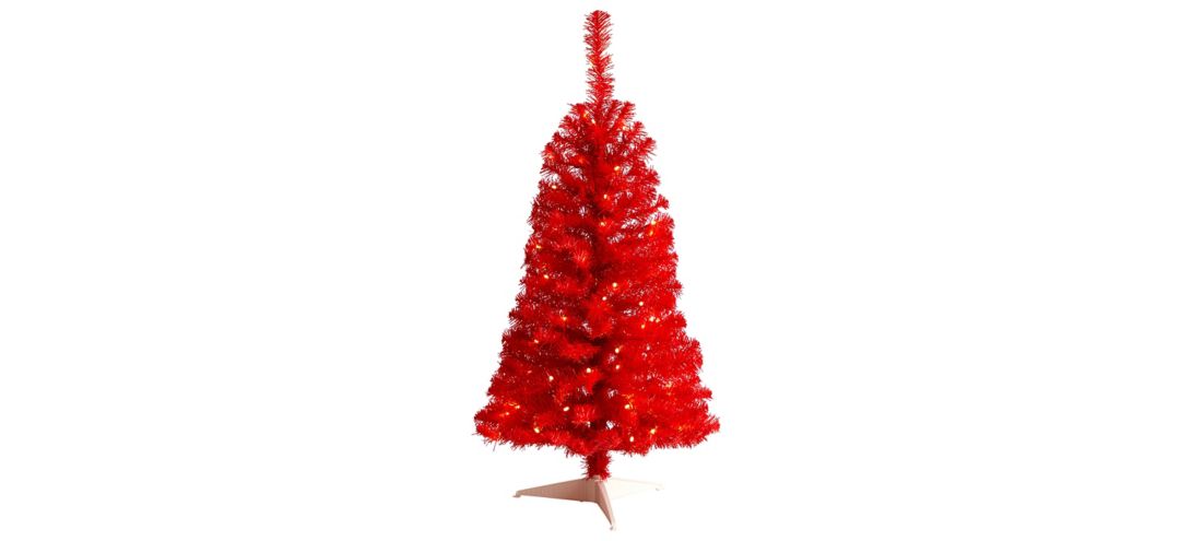3' Red Artificial Tree with LED Lights and Bendable Branches