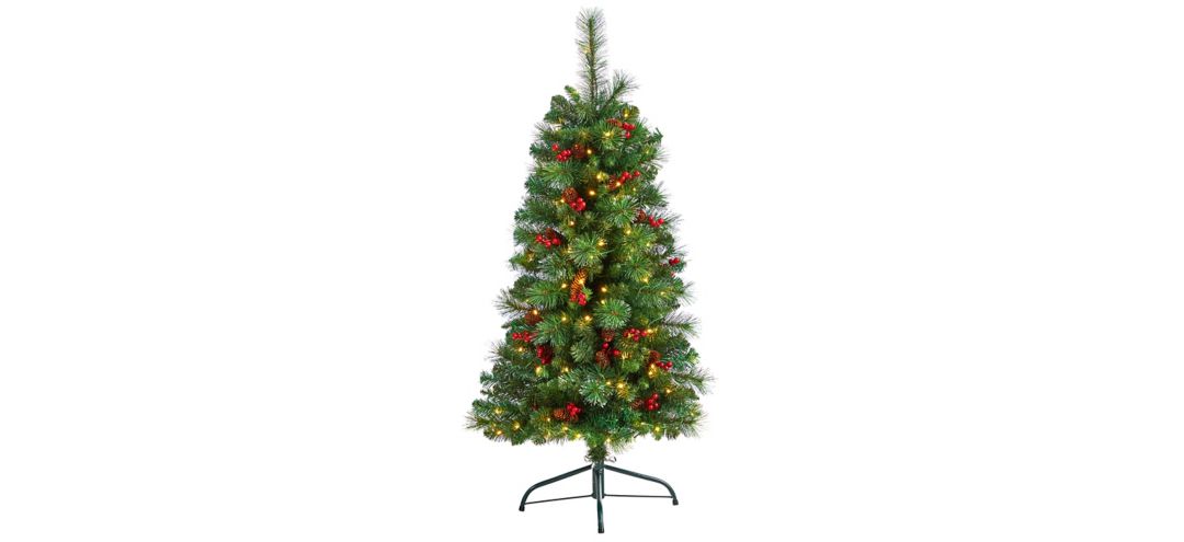 4 Flat Back Pine Artificial Christmas Tree with Warm White LED Lights and 