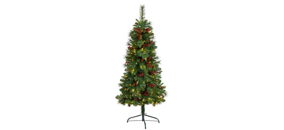 5 Flat Back Pine Artificial Christmas Tree with White LED Lights and Benda